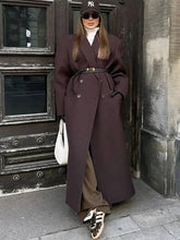 Aurohaya Women’s Long Double Breasted Peacoat with Notched Collar Oversized Elegant Winter Jacket